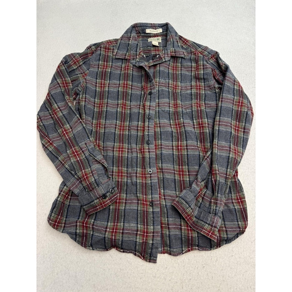 L.L. Bean Shirt Mens Large Gray Red Plaid Flannel Long Sleeve Button Up Casual
